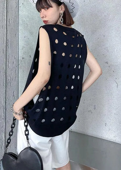 Black O Neck Hole Beach Cotton Vest