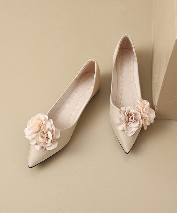 Beige Faux Leather Flat Feet Shoes Splicing Pointed Toe