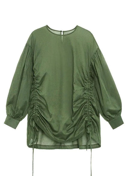 French Green Cinched Long Sleeve Shirts