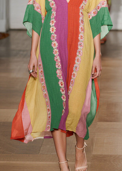 Colorblock Oversized Print Cotton Ankle Dress Summer