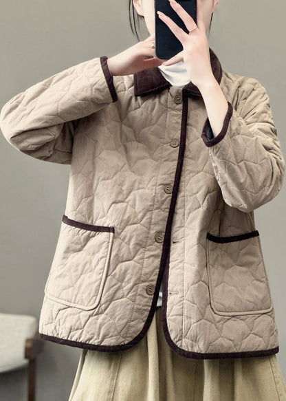 Army Green Peter Pan Collar Pockets Fine Cotton Filled Jackets Winter