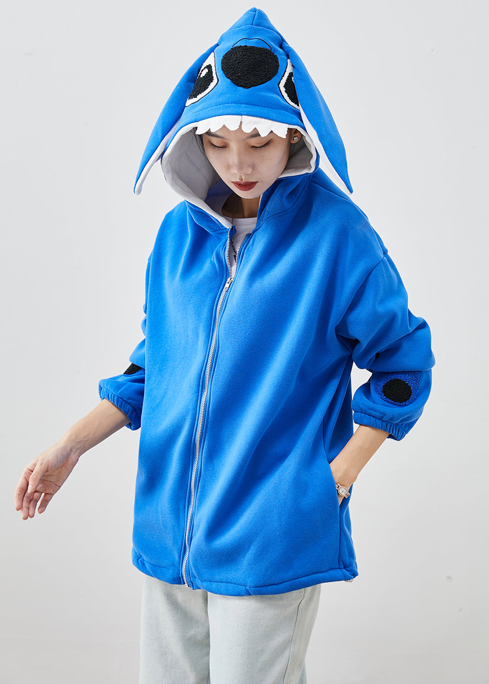 Blue Hooded Stitch Cotton Coat Fall