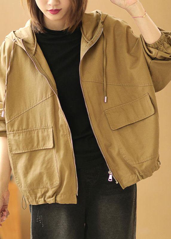 New Khaki Loose Hooded Pockets Fall Long Sleeve Coat