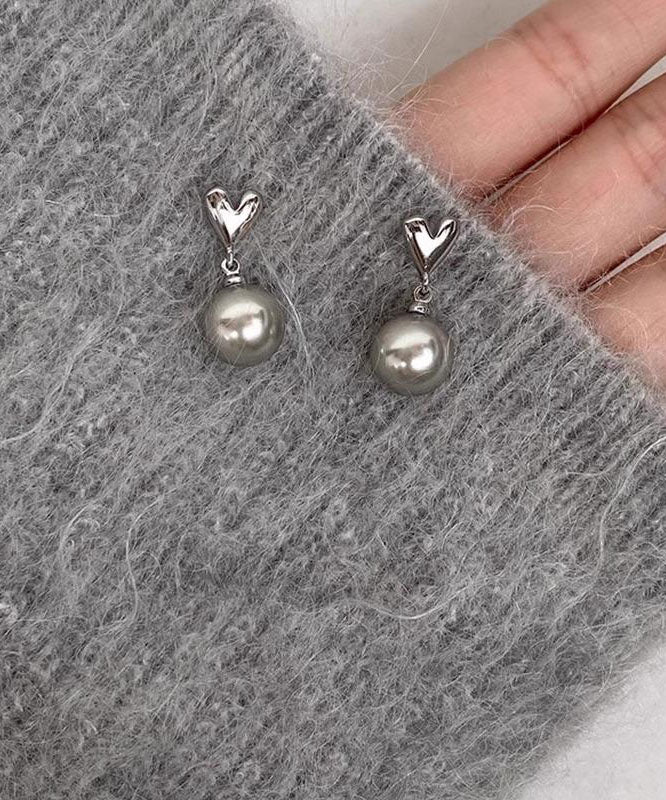 Diy Grey Sterling Silver Love Pearl Drop Earrings