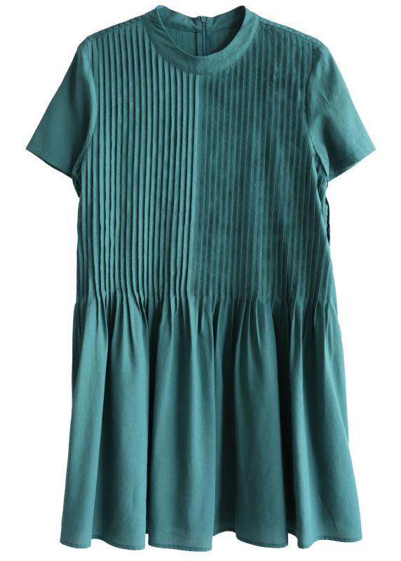 Tea Green O-neck Patchwork Summer Holiday Dress Short Sleeve
