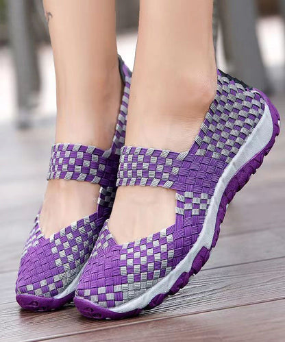 Purple Knit Fabric Handmade Splicing Flat Shoes for Soofairy Shoes-20251