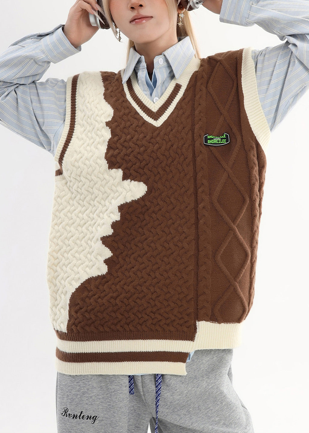 Brown Asymmetrical Warm Knit Sweater Tops Winter