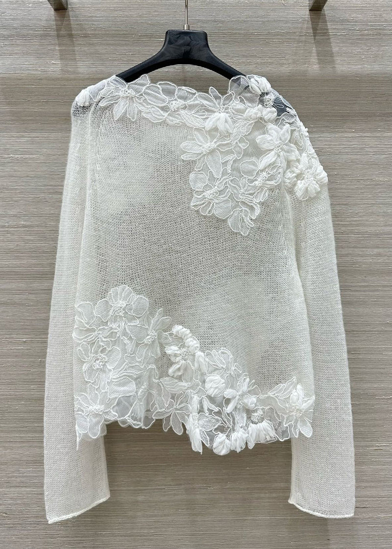 Stylish White O-neck Knit Shirt Tops Fall