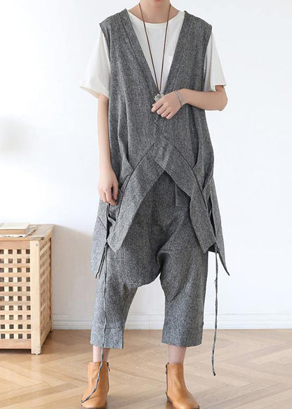 Summer Grey Asymmetrical Cotton Sleeveless Cardigans