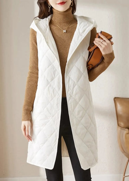 French Apricot Hooded Pockets Fine Cotton Filled Vest in Winter