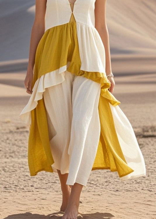 White Asymmetrical Patchwork Cotton Cami Dress Summer