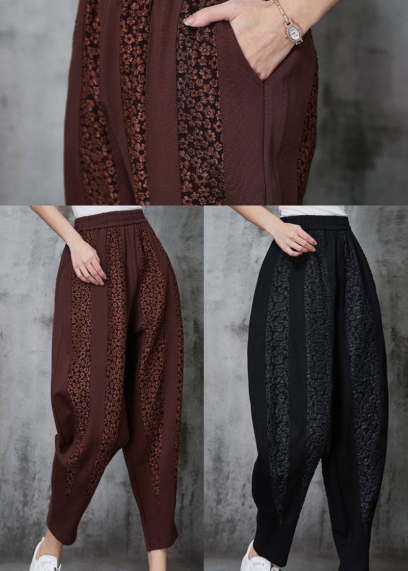 Black Oversized Patchwork Jacquard Cotton Pants Spring