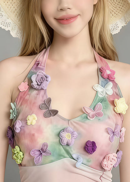 Pink Tie Dye Butterfly Decorated Beach Vest Summer