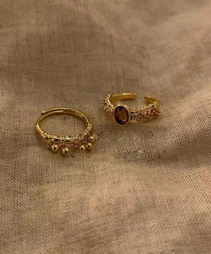 Gold Sterling Silver Overgild Open Rings Two-piece Set
