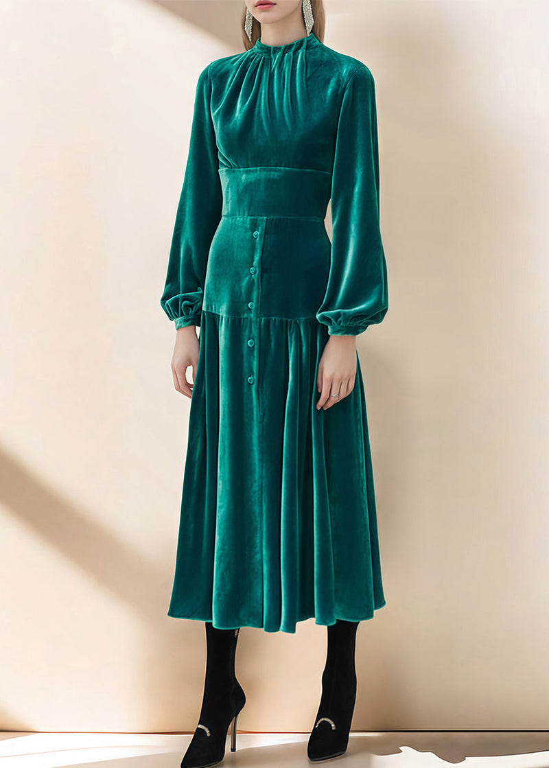 Boutique Green Patchwork Slim Fit Velour Dresses Fall