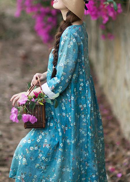 Diy O Neck Patchwork Springtunic Green Print Loose Dresses