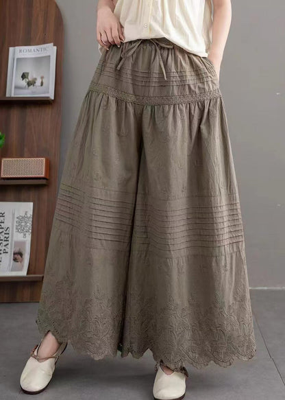 Army Green Oversized Wide Leg Pants Embroidered Summer