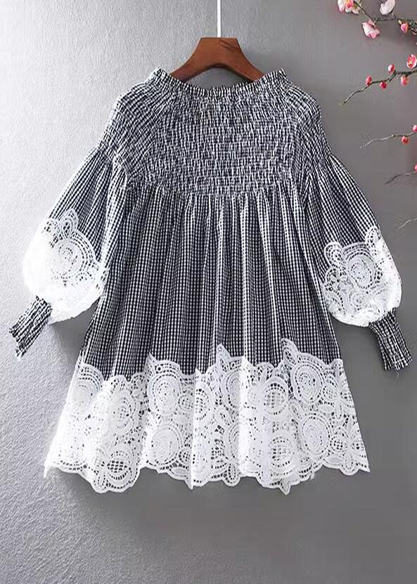 Grey Wrinkled Patchwork Lace Shirt Spring