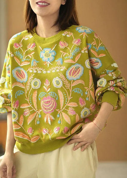 Stylish Green Loose O-neck Print Fall Sweatshirts