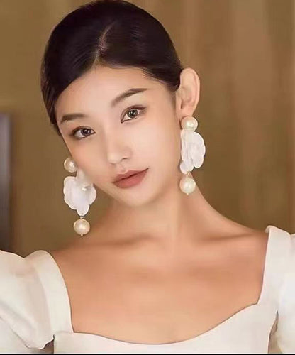 Regular White Copper Pearl Zircon Drop Earrings