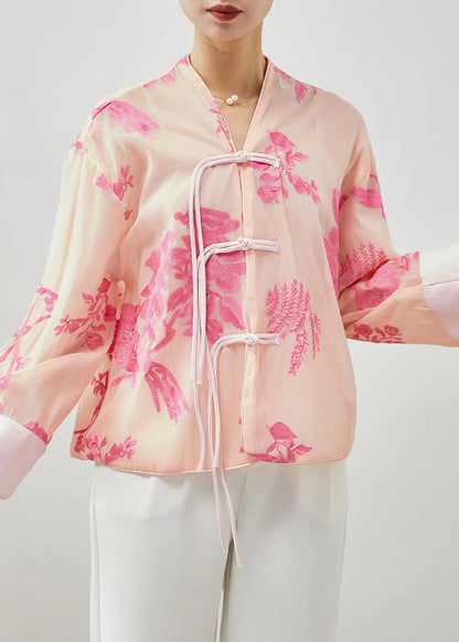 Apricot Embroideried Tasseled Silk Shirts Fall