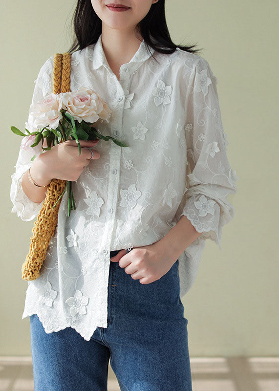 Fitted White Peter Pan Collar Cotton Top Spring