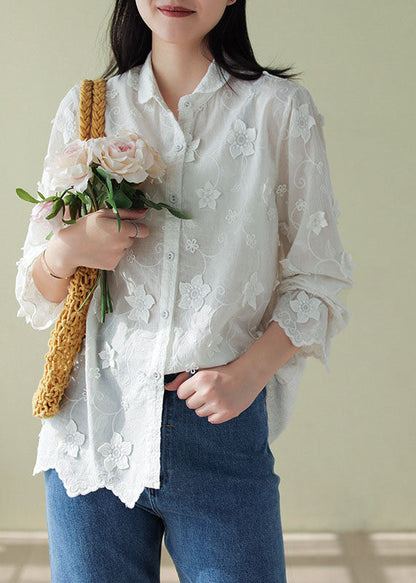 Fitted White Peter Pan Collar Cotton Top Spring