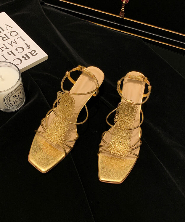 Gold Sandals High Heel Faux Leather Splicing Peep Toe