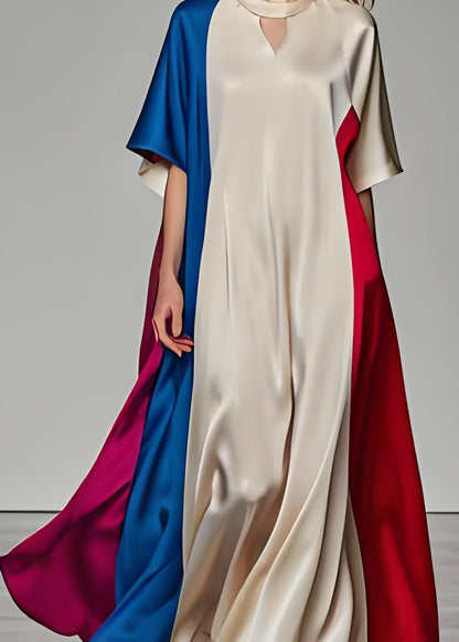 Colorblock Patchwork Loose Silk Dresses Summer
