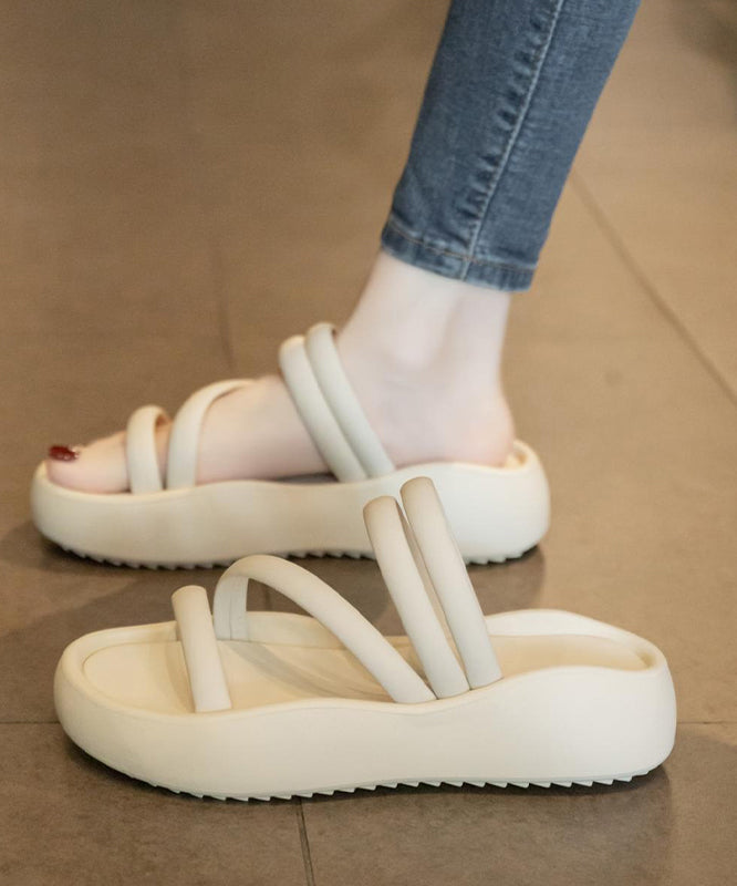 Splicing Platform Black Faux Leather Slide Sandals
