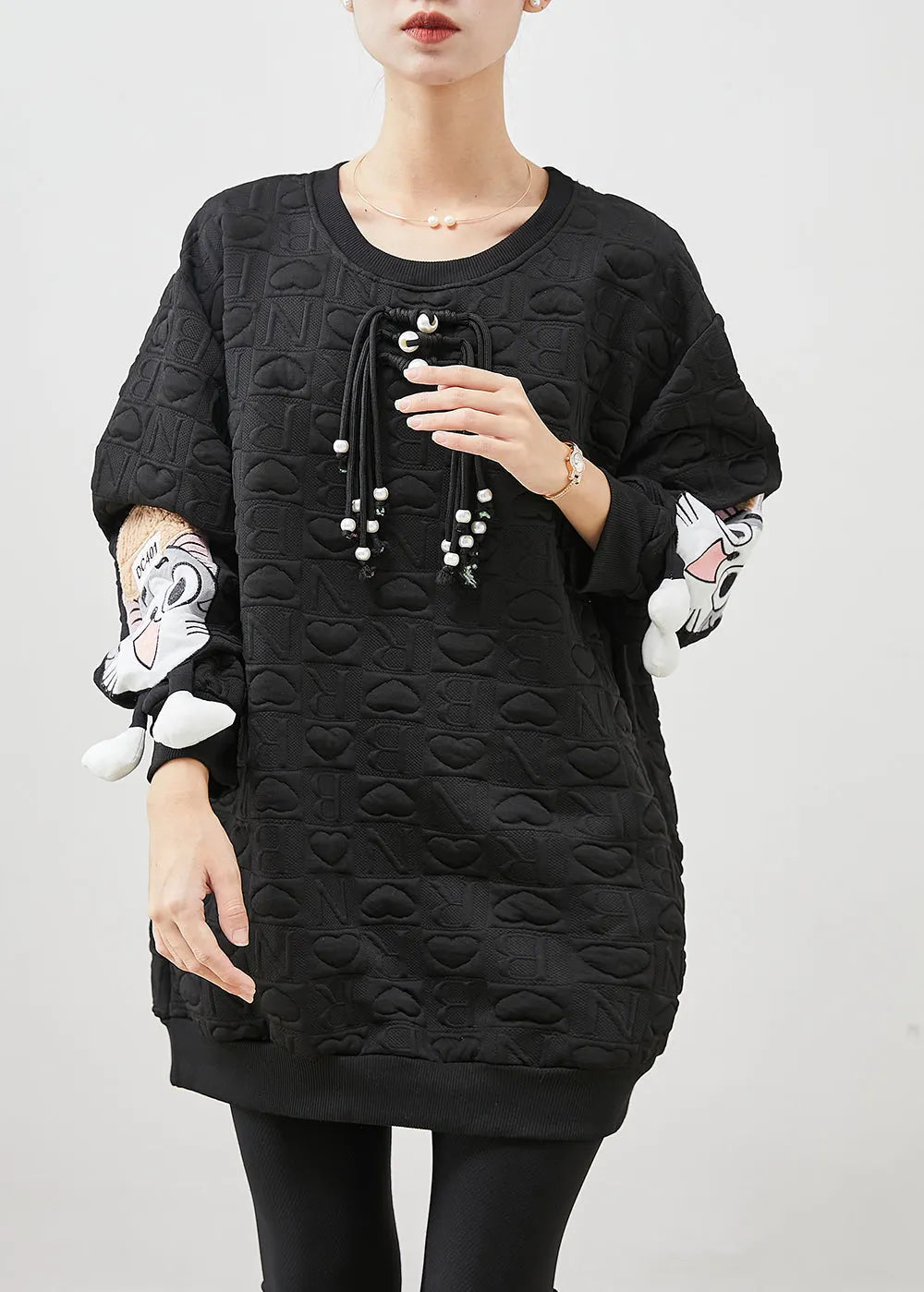 Black Loose Cotton Pullover Tasseled Spring