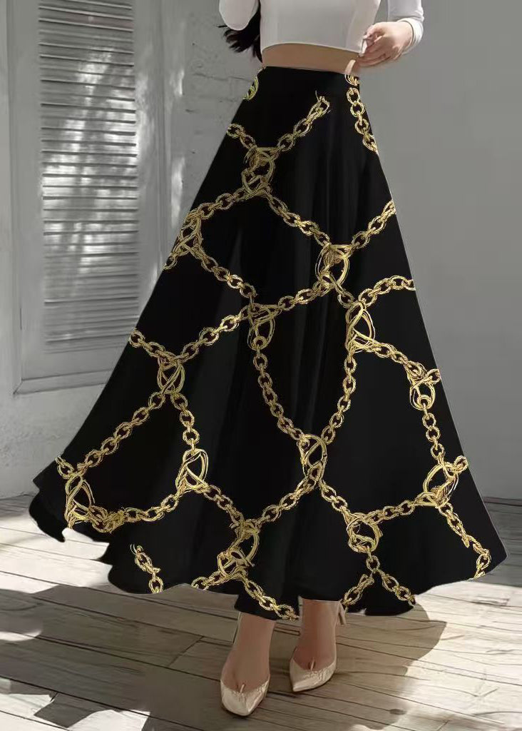 Black Print Exra Large Hem Chiffon Skirt Summer