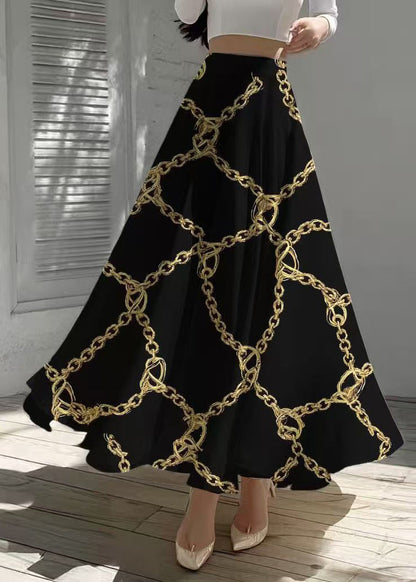 Black Print Exra Large Hem Chiffon Skirt Summer