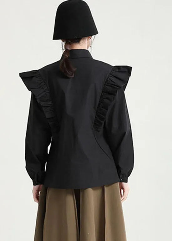 Boutique Black Butterfly Sleeve Button Peter Pan Collar Shirt