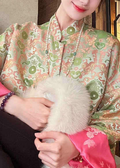New Rose Button Wear on Both Sides Silk Coats Long Sleeve