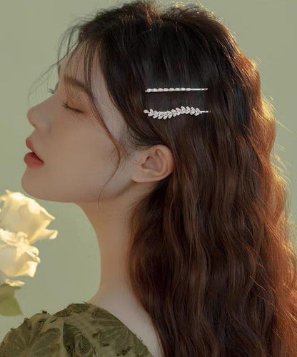 Brief White Alloy Zircon Olive Leaf Two-piece Set Hairpin