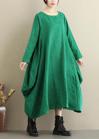 Vivid O Neck Asymmetric Spring Dress Sewing Green Jacquard Maxi Dresses