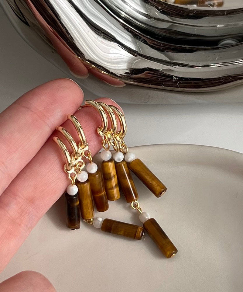 Brown Sterling Silver Wind Chime Tassel Drop Earrings