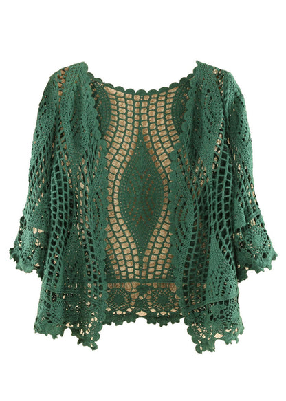 Blackish Green Hollow Out Cotton Knit Cardigan Summer