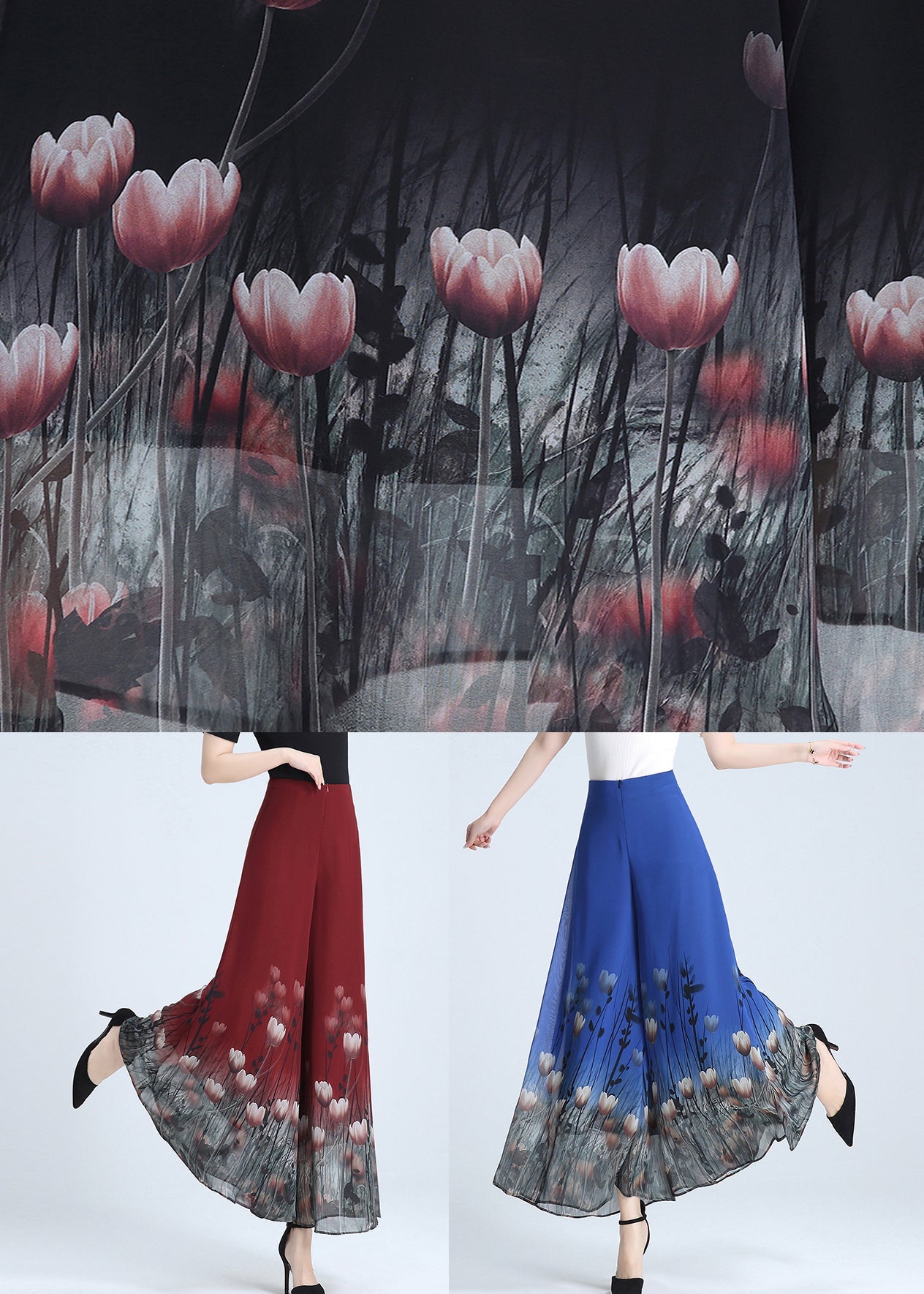 Blue Zippered Wide Leg Pants