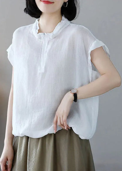 White Cotton Sweatshirt Oversized Drawstring Short Sleeve