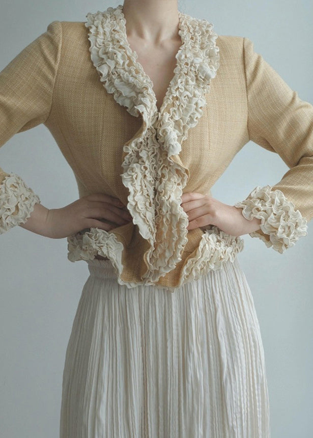 Yellow Ruffled Patchwork Cotton Jacket Fall