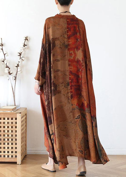 Chocolate Print Button Spring Chiffon Dress