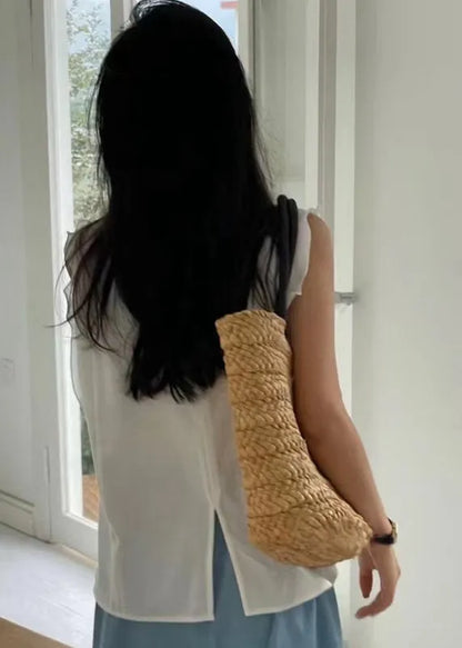 White Ruffled Patchwork Cotton Tanks Sleeveless