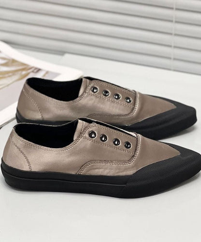Khaki Silk Blended Boutique Splicing Pointed Toe Flat Shoes for