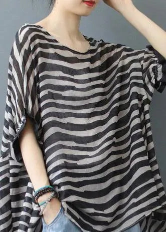 Chocolate Striped Clothes for O Neck Midi Blouse