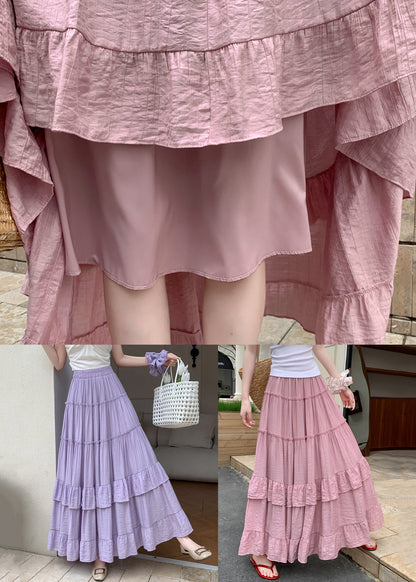 Purple Patchwork Cotton Summer Maxi Skirts Ruffled