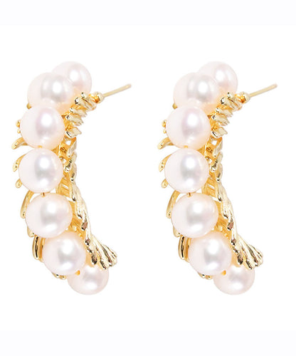 Gold Sterling Silver Overgild Pearl Hoop Earrings