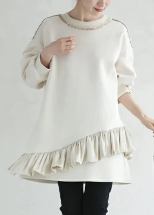 Loose Beige Ruffled Nail Bead Cotton Fall