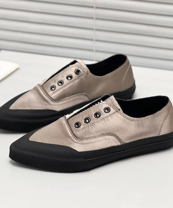 Khaki Silk Blended Boutique Splicing Pointed Toe Flat Shoes for